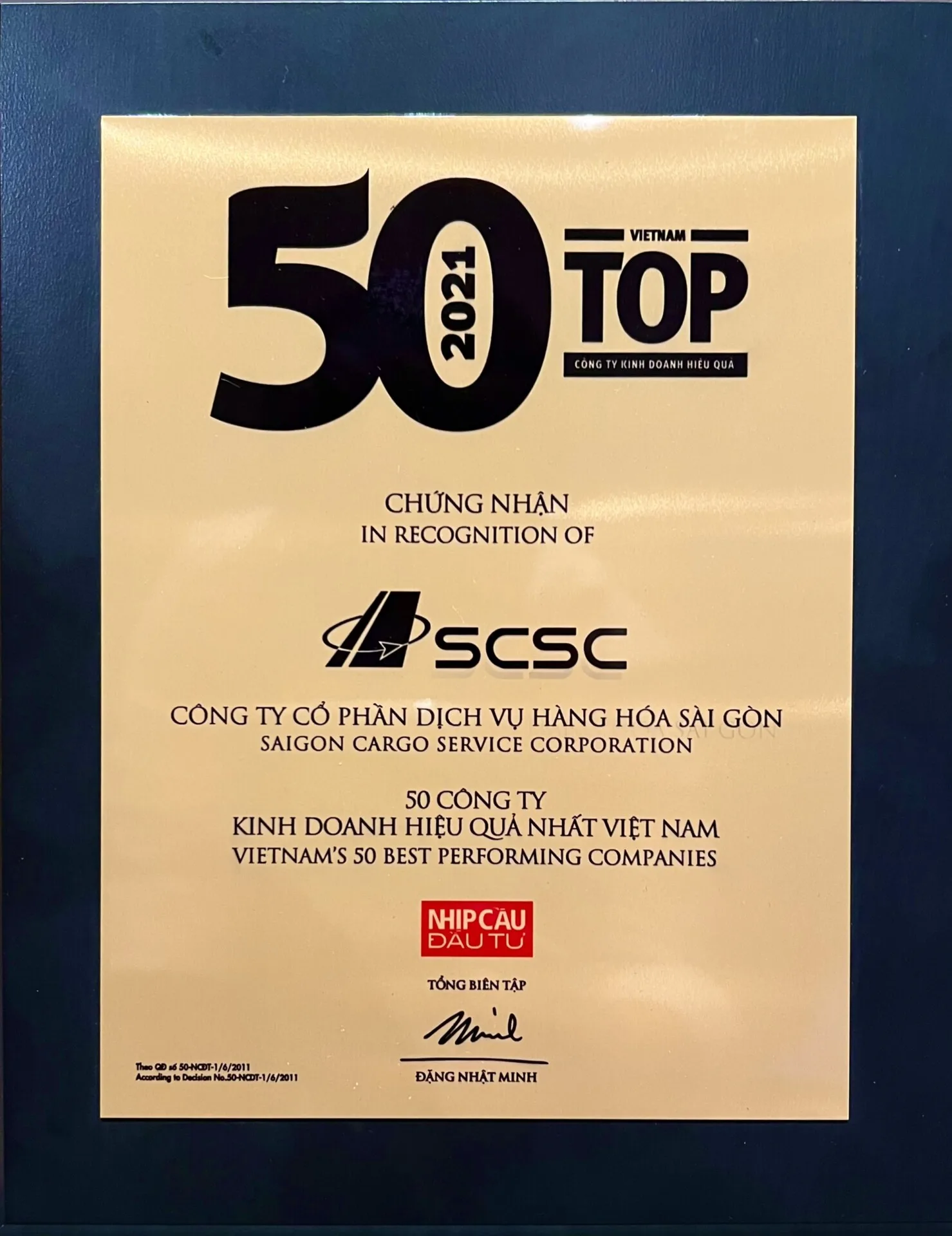 SCSC được vinh danh “50 Công ty kinh doanh hiệu quả nhất Việt Nam” năm 2020-2021